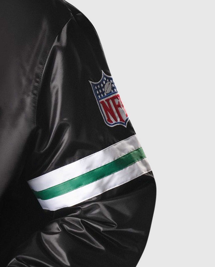 Nfl STARTER | New York Jets Nyc Lights Satin-Jacke Mit Durchgehenden Druckknopfen Schwarz