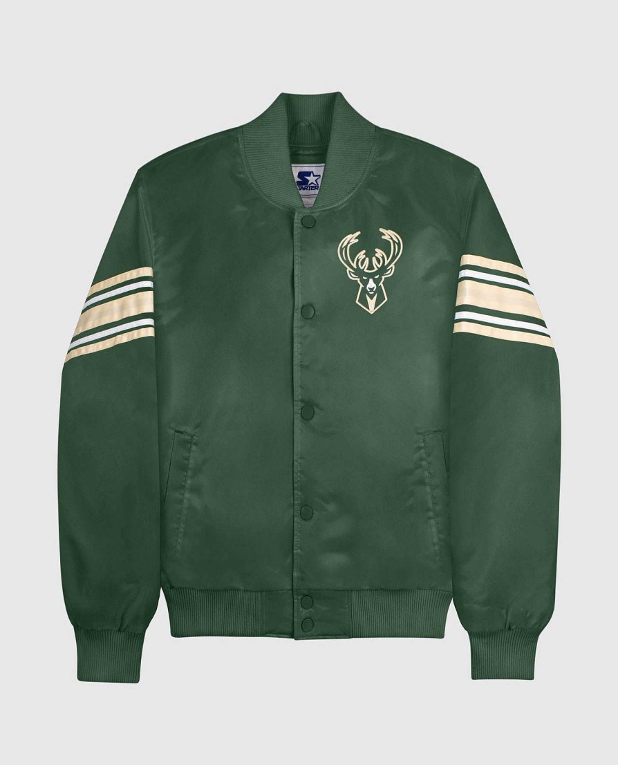 Nba STARTER | Milwaukee Bucks Varsity Satin Full-Snap-Jacke Fur Damen Bucksgreen