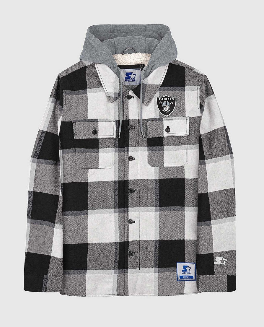 Nfl STARTER | Las Vegas Raiders The Big Joe Sherpa-Gefutterte Karierte Jacke Schwarz