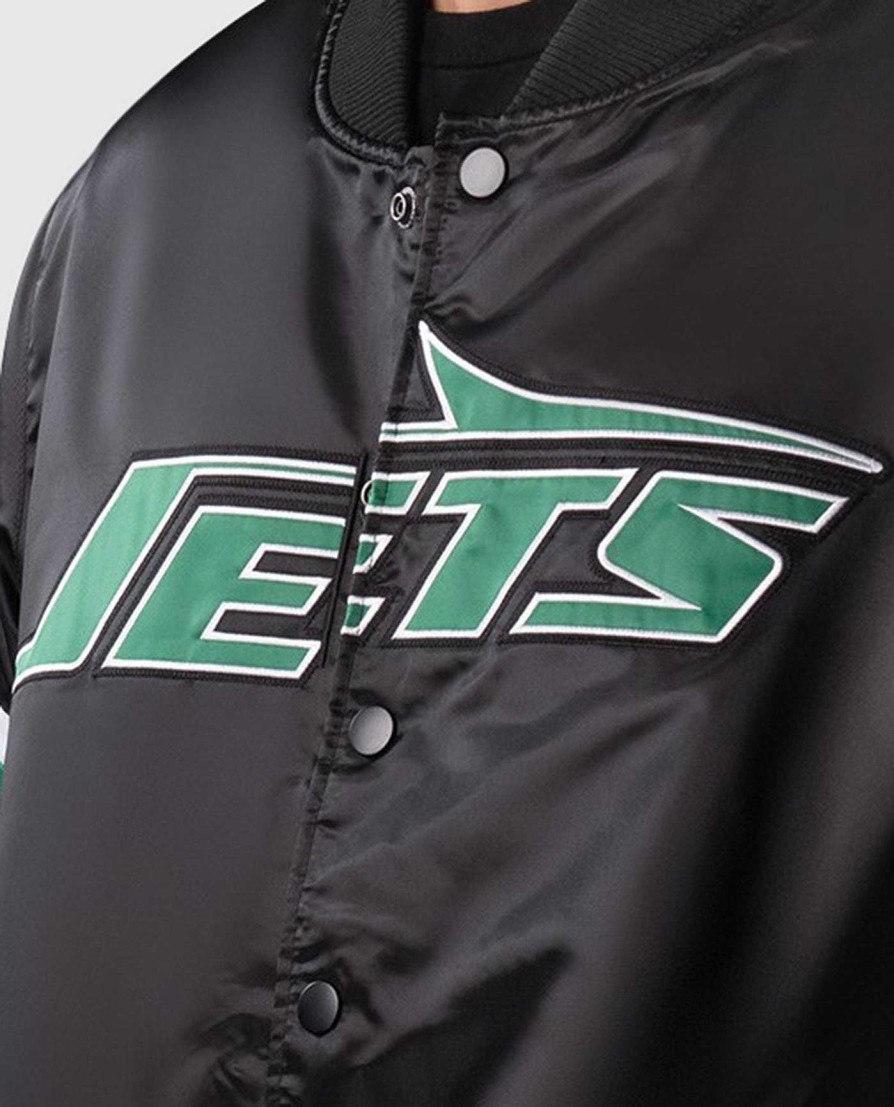 Nfl STARTER | New York Jets Nyc Lights Satin-Jacke Mit Durchgehenden Druckknopfen Schwarz