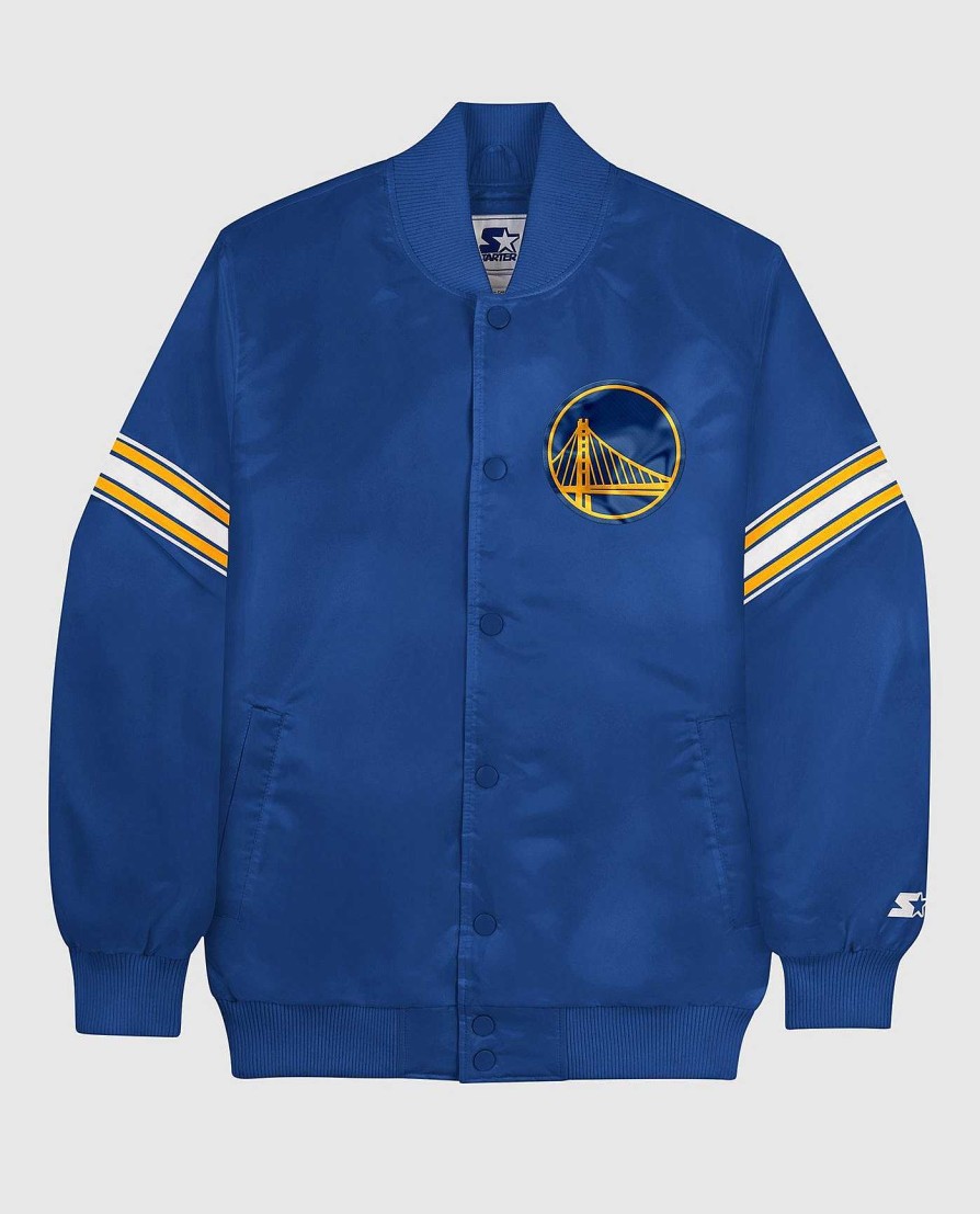 Nba STARTER | Golden State Warriors Varsity Satin Full-Snap-Jacke Kriegerblau