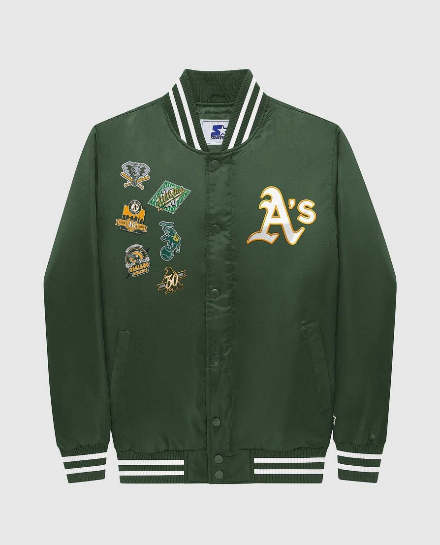 Mlb STARTER | Oakland Athletics Varsity Satin Full-Snap-Jacke Leichtathletikgrun