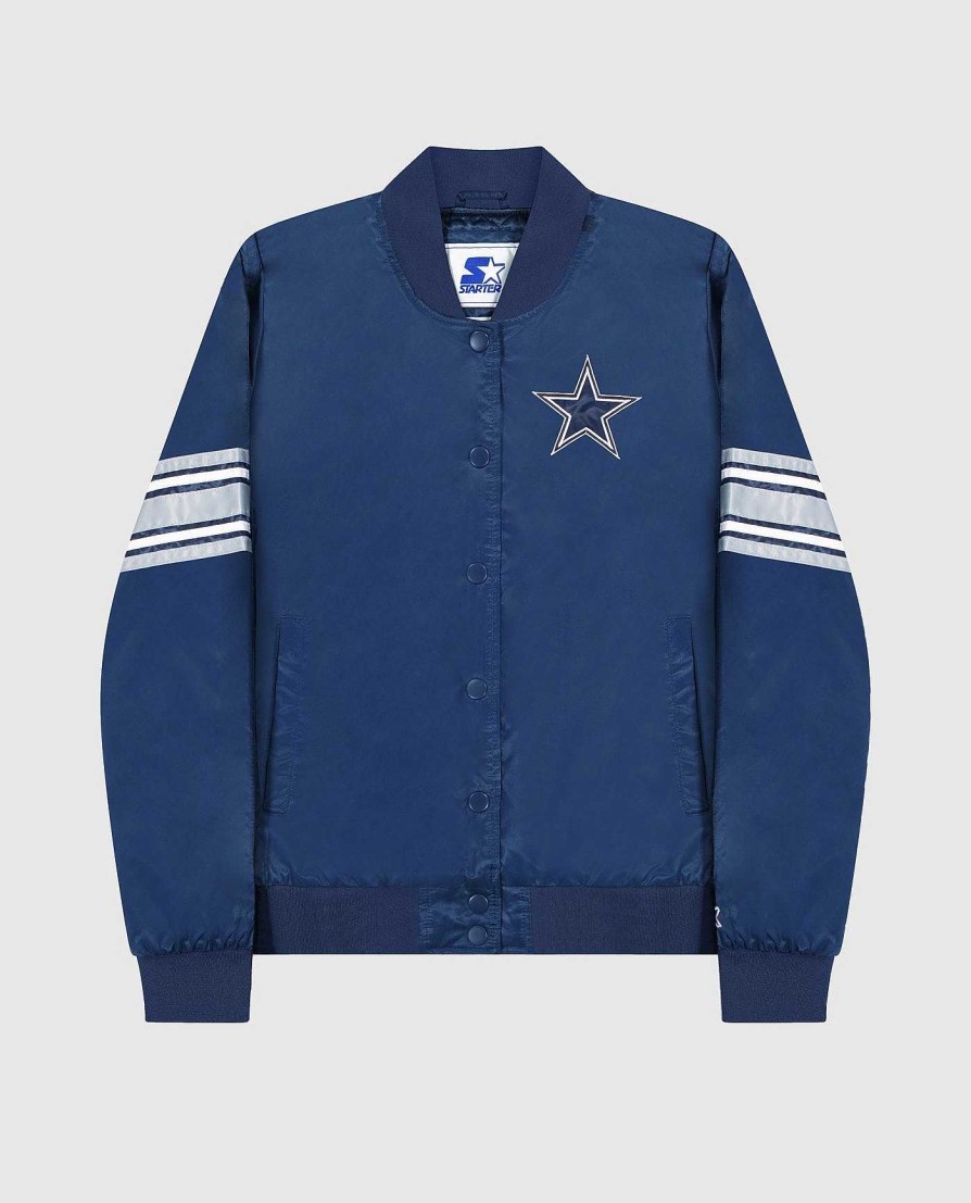 Nfl STARTER | Damenjacke Aus Satin Mit Druckknopfen Der Dallas Cowboys Cowboysmarine