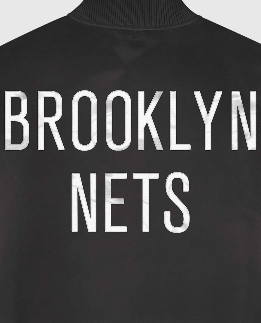 Nba STARTER | Brooklyn Nets Varsity Satin Full-Snap-Jacke Schwarz