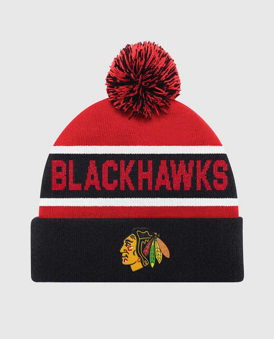 Nhl STARTER | Chicago Hawks Pom Beanie Schwarz