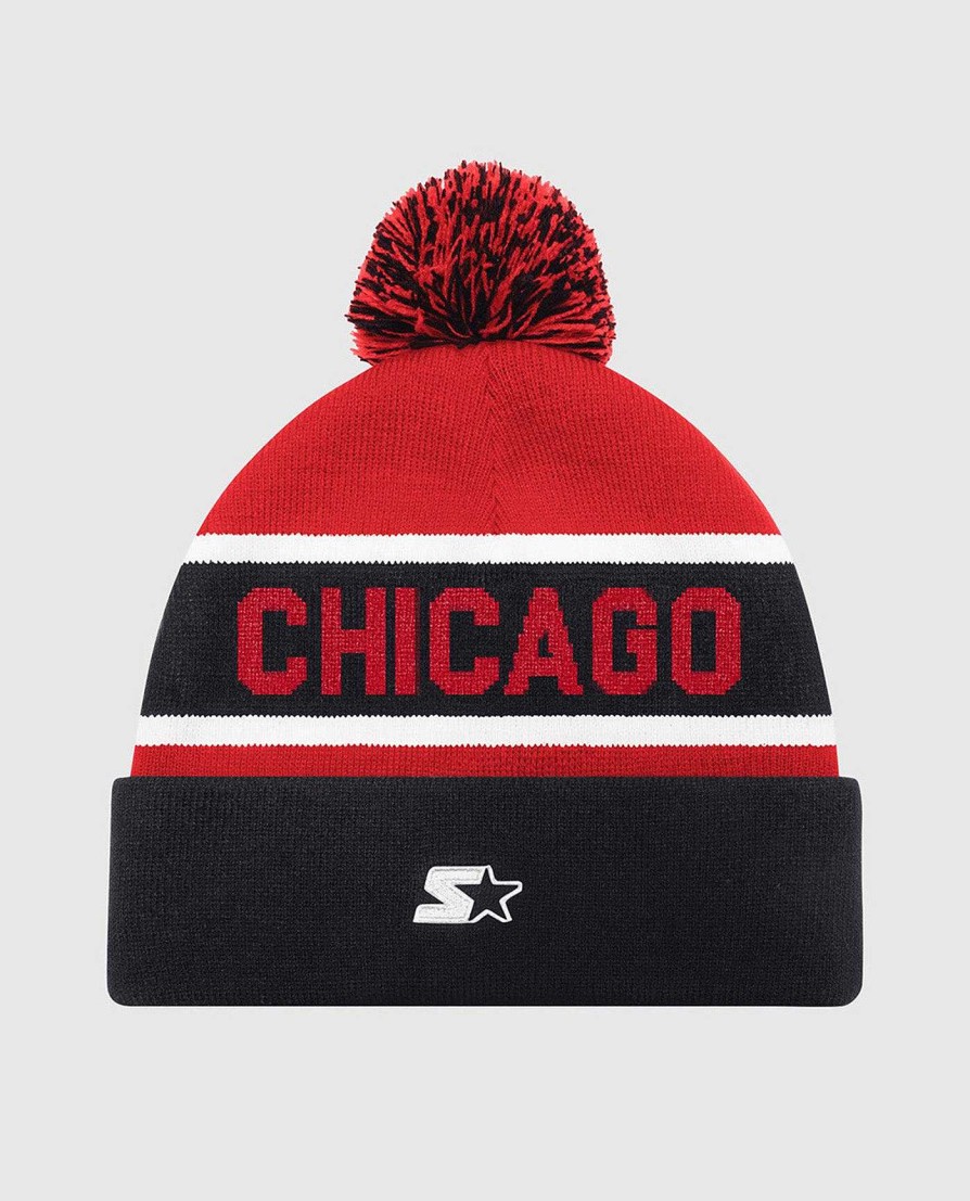 Nhl STARTER | Chicago Hawks Pom Beanie Schwarz