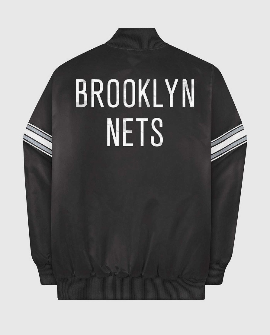 Nba STARTER | Brooklyn Nets Varsity Satin Full-Snap-Jacke Schwarz