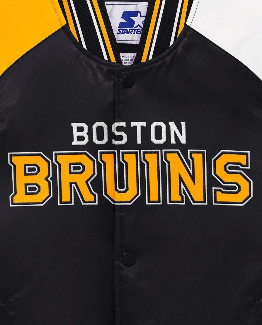 Nhl STARTER | Jugend-Boston Bruins-Uni-Satin-Full-Snap-Jacke Schwarz