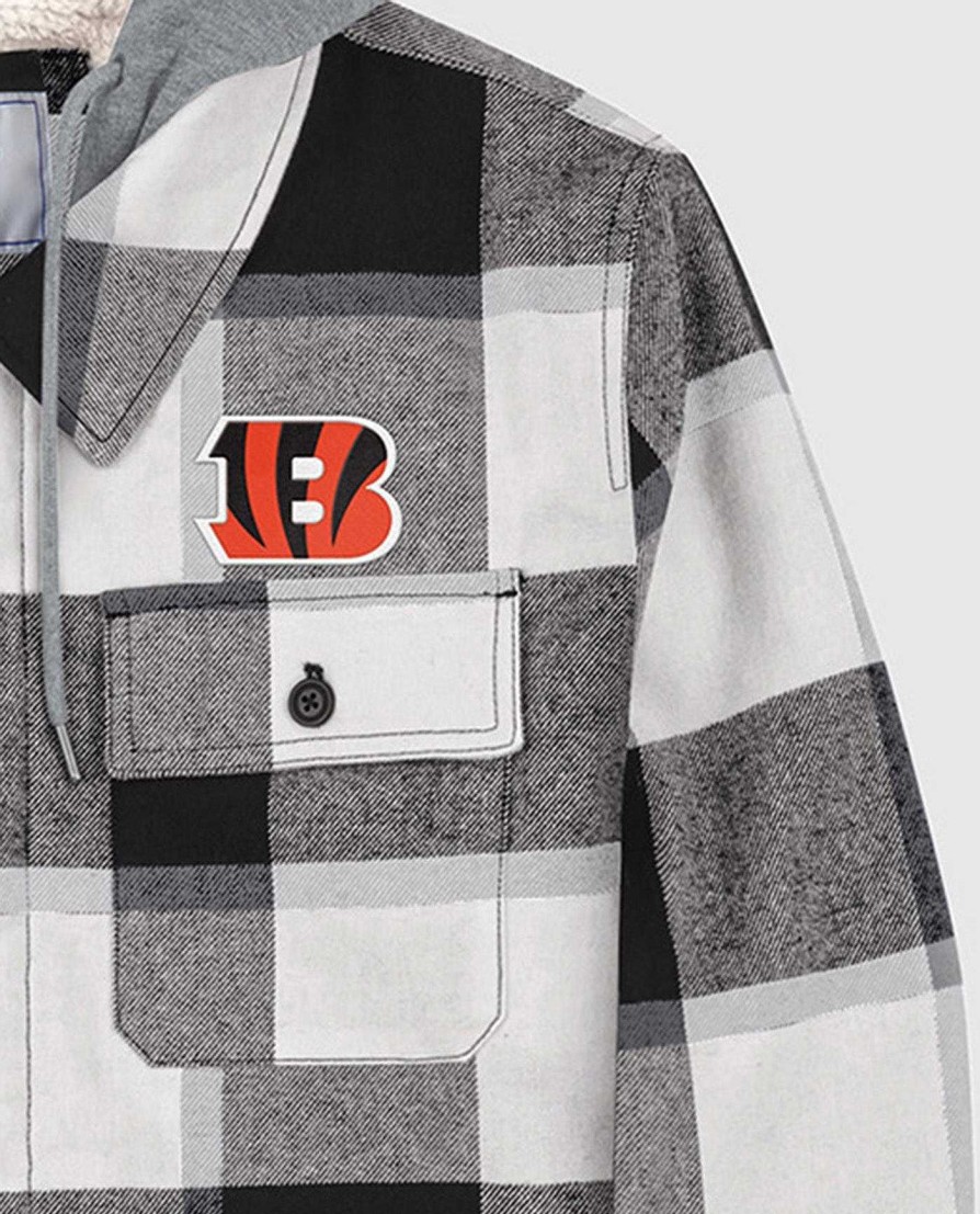 Nfl STARTER | Cincinnati Bengals The Big Joe Sherpa-Gefutterte Karierte Jacke Schwarz