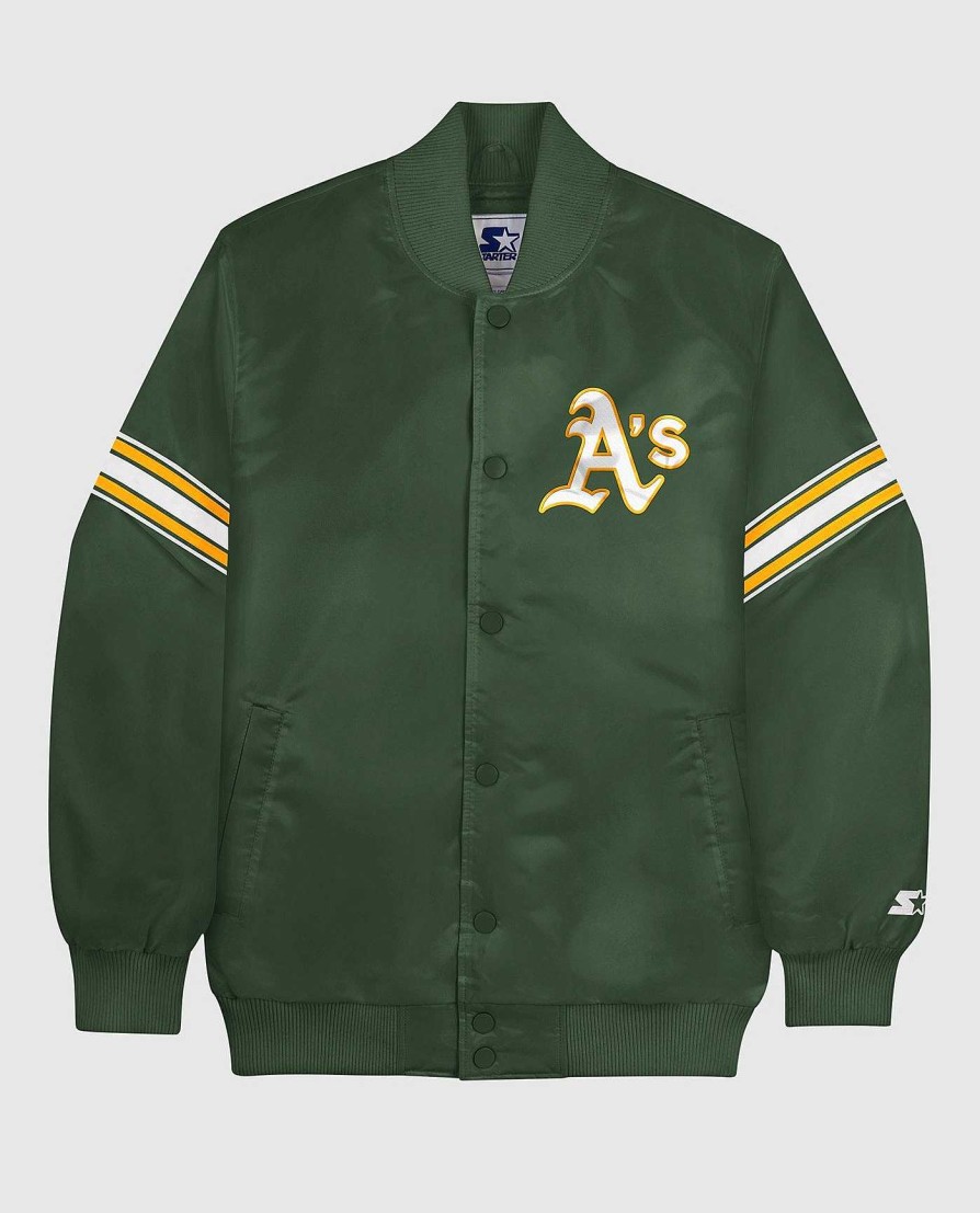 Mlb STARTER | Oakland Athletics Varsity Satin Full-Snap-Jacke Leichtathletikgrun