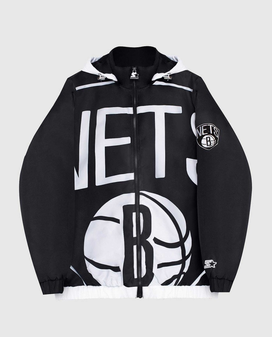 Nba STARTER | Brooklyn Nets Kapuzenjacke Aus Nylon Mit Durchgehendem Reisverschluss Schwarz