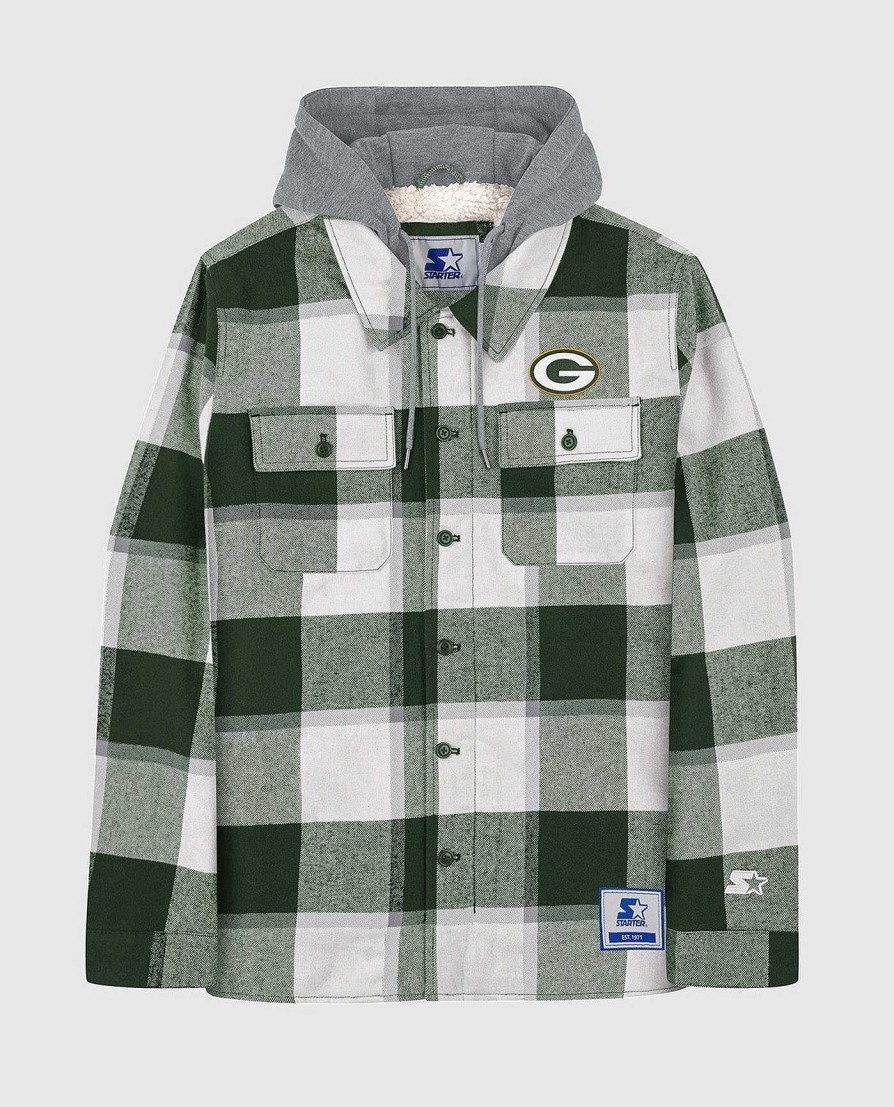 Nfl STARTER | Bay Packers The Big Joe Sherpa-Gefutterte Karierte Jacke Grun