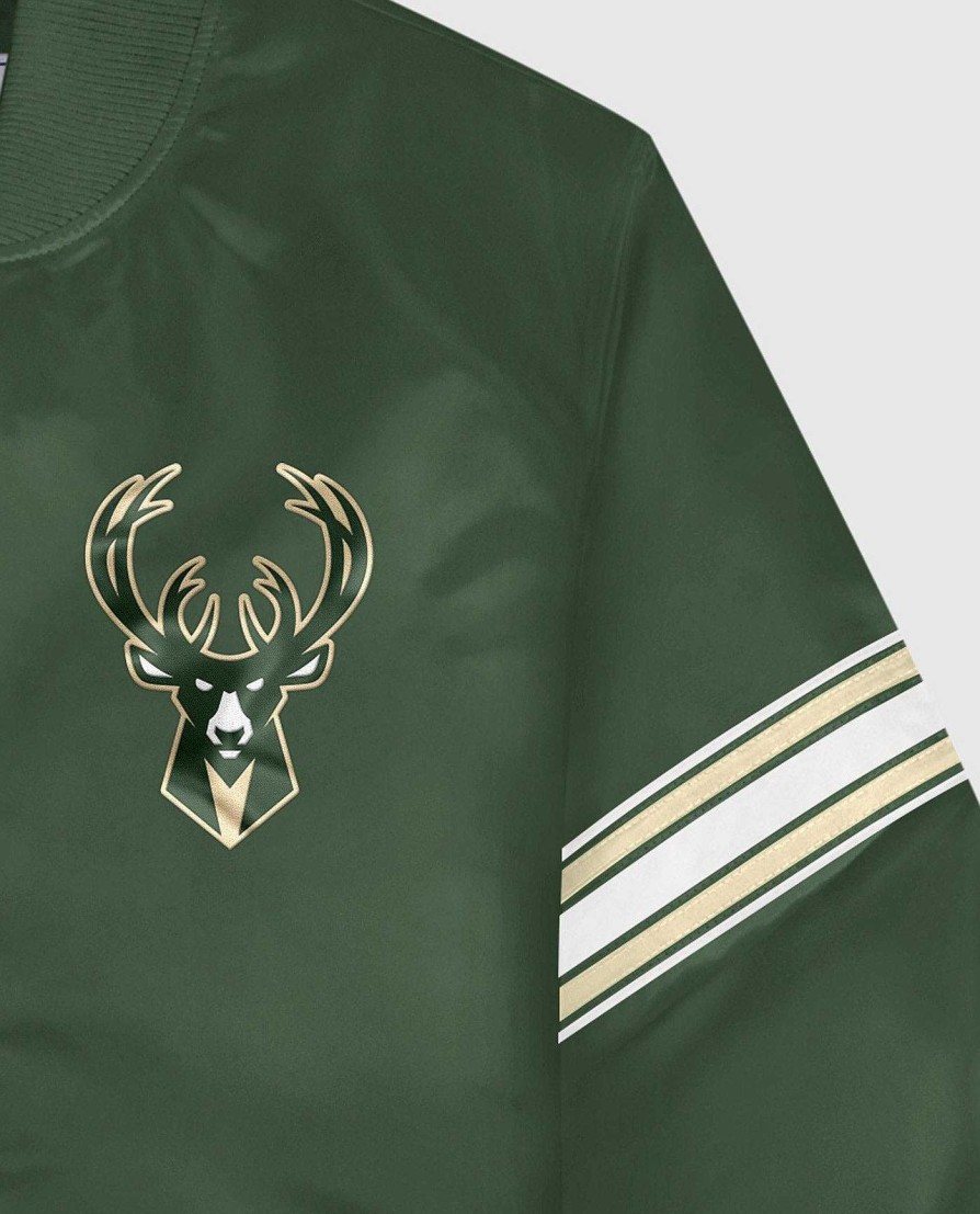 Nba STARTER | Milwaukee Bucks Varsity Satin Full-Snap-Jacke Bucksgreen