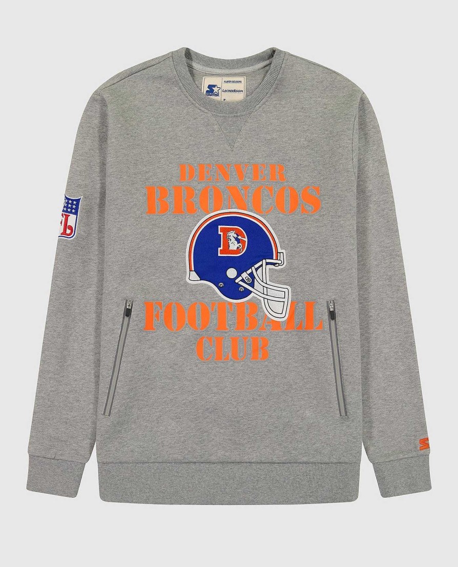 Nfl STARTER | Denver Broncos Sweatshirt Mit Rundhalsausschnitt Und Reisverschlusstaschen Broncosheathergrau