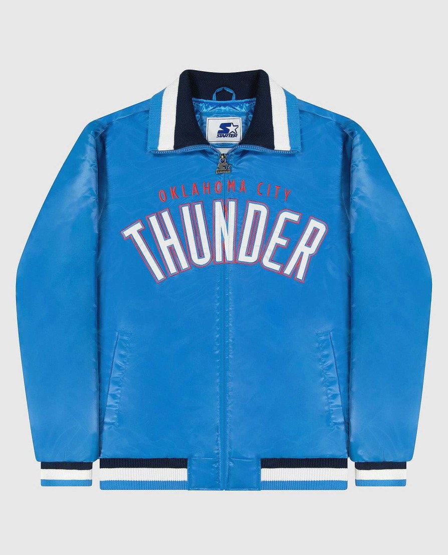 Nba STARTER | Oklahoma City Thunder Varsity Satin-Jacke Mit Durchgehendem Reisverschluss Donnerlichtblau