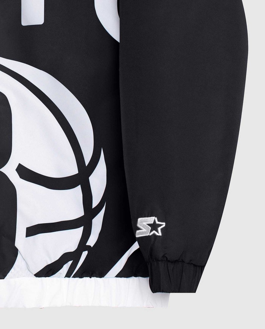 Nba STARTER | Brooklyn Nets Kapuzenjacke Aus Nylon Mit Durchgehendem Reisverschluss Schwarz