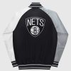 Nba STARTER | Jugend-Brooklyn Nets-Varsity-Satin-Full-Snap-Jacke Schwarz