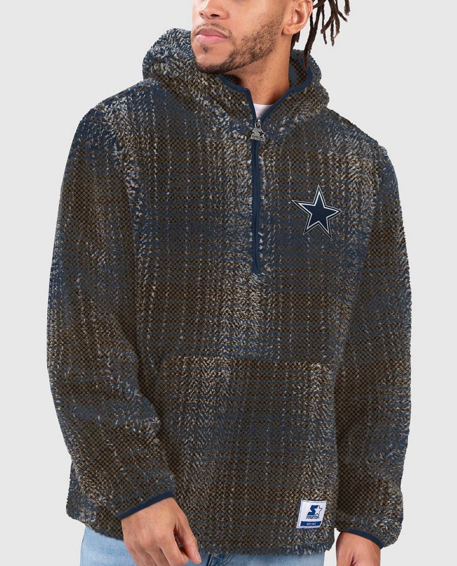 Nfl STARTER | Dallas Cowboys Gus Plaid Sherpa-Pulloverjacke Marine