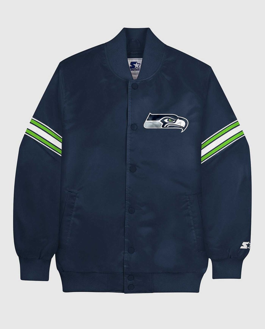 Nfl STARTER | Seattle Seahawks Varsity Satin Full-Snap-Jacke Seahawks-Marine