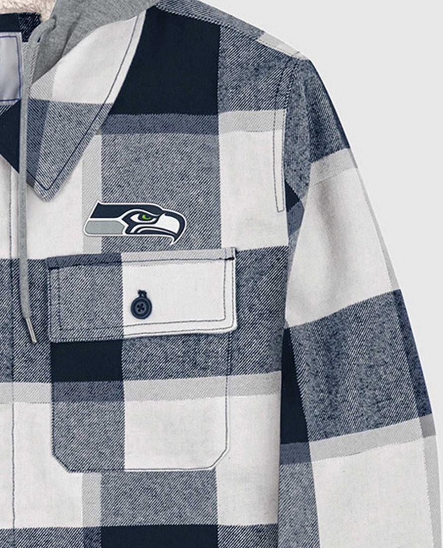 Nfl STARTER | Seattle Seahawks The Big Joe Sherpa-Gefutterte Karierte Jacke Marine