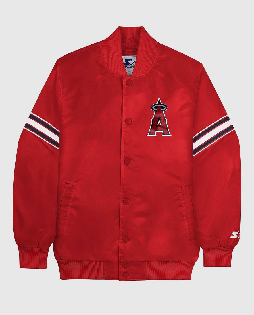 Mlb STARTER | Los Angeles Angels College-Jacke Aus Satin Mit Durchgehenden Druckknopfen Angelsred