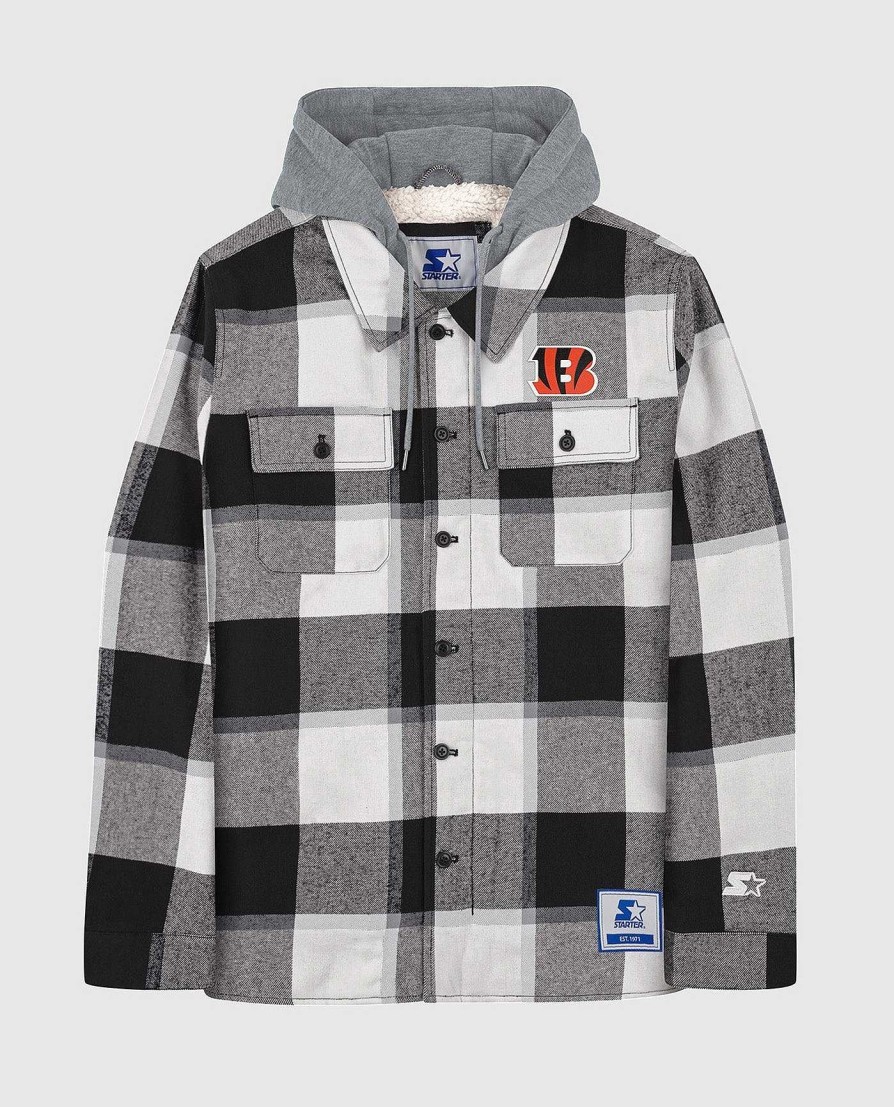 Nfl STARTER | Cincinnati Bengals The Big Joe Sherpa-Gefutterte Karierte Jacke Schwarz