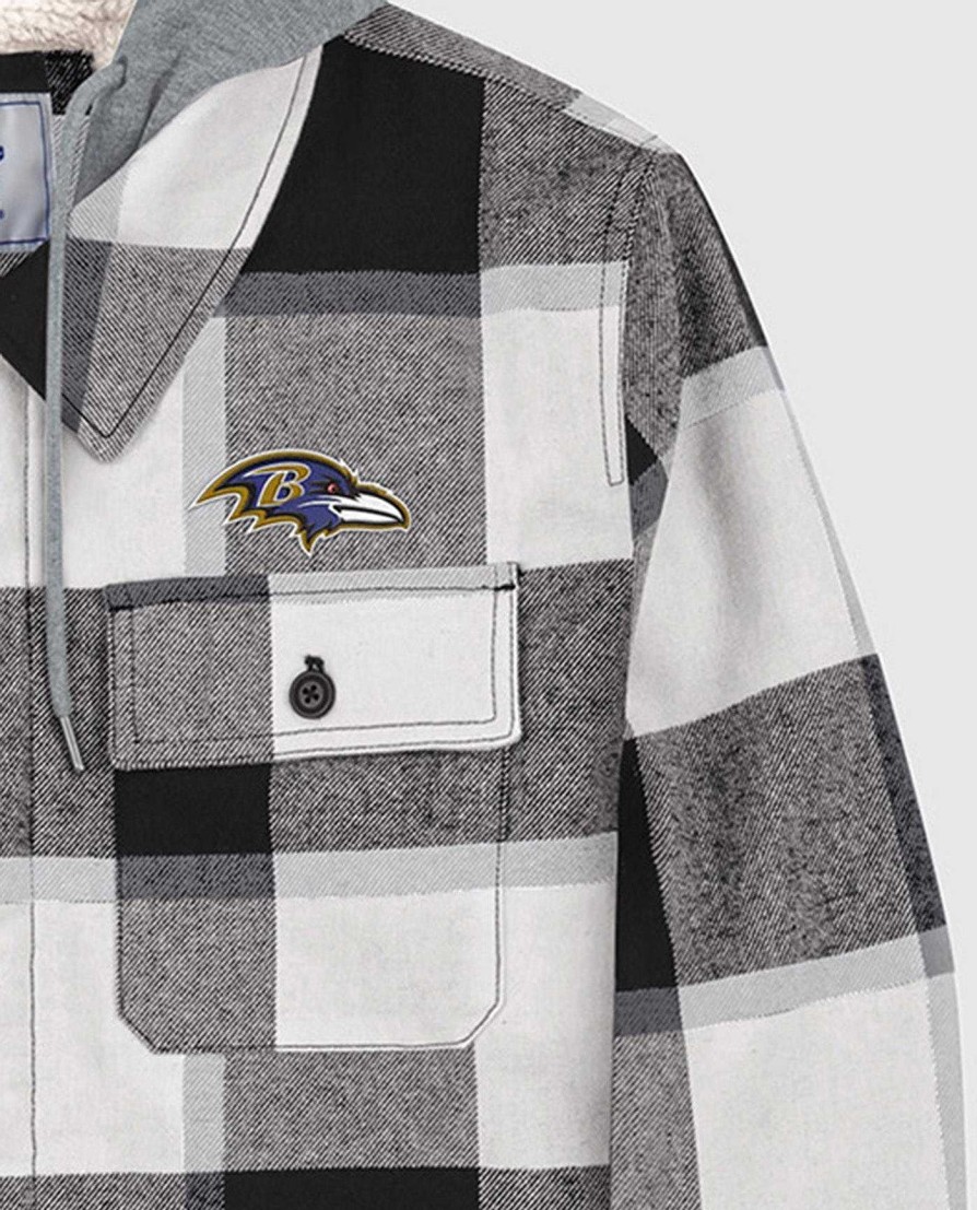 Nfl STARTER | Baltimore Ravens The Big Joe Sherpa-Gefutterte Karierte Jacke Schwarz